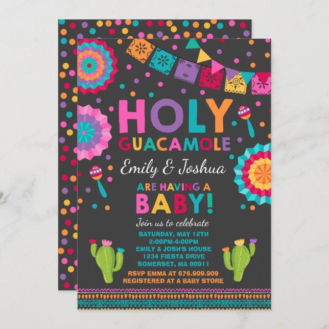 Fiesta Baby Shower Invitation Holy Guacamole Party (Front/Back)