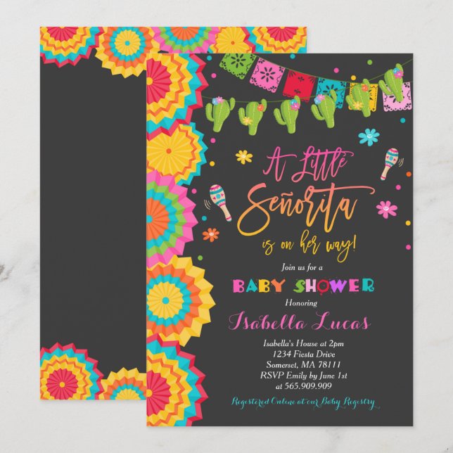 Fiesta Baby Shower Invitation Mexican Baby Shower (Front/Back)