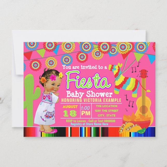 Fiesta Baby Shower Invitation with Baby Girl (Front)