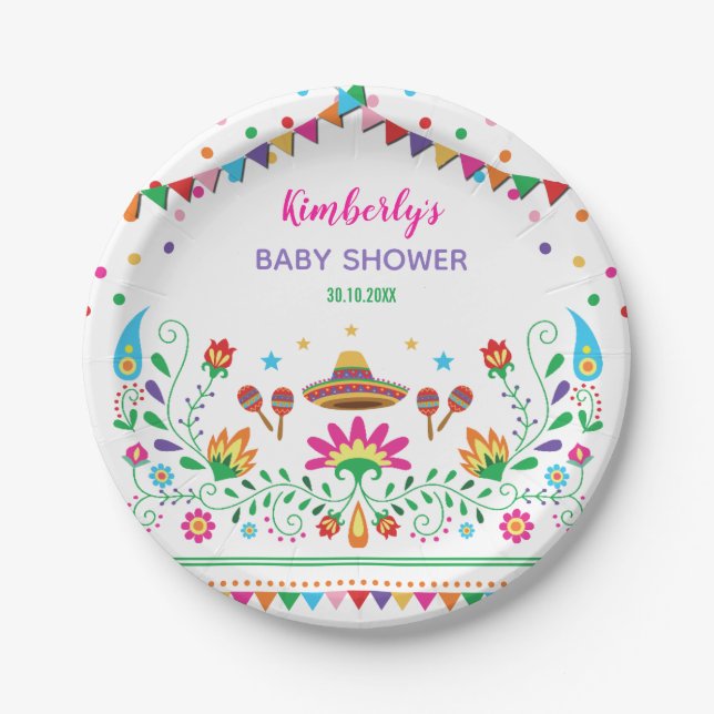 Fiesta Baby Shower / Mexican Floral Birthday Party Paper Plate (Front)