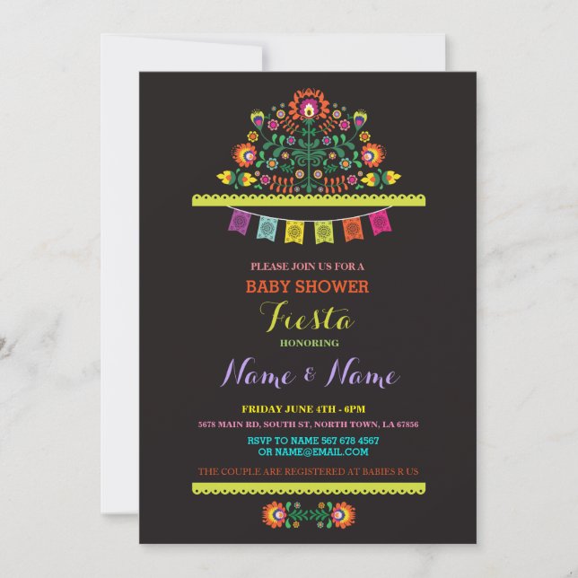Fiesta Baby Shower Mexican Girl Boy Floral Invite (Front)