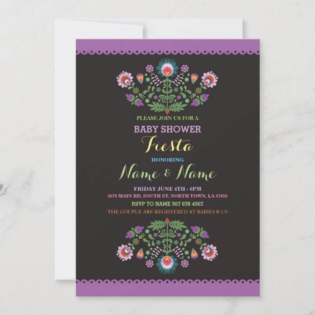 Fiesta Baby Shower Mexican Girl Boy Flower Invite (Front)