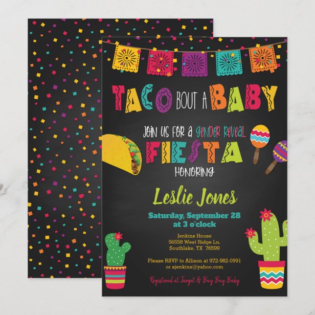 Fiesta Baby Shower Taco Bout a Baby Gender Reveal Invitation (Front/Back)