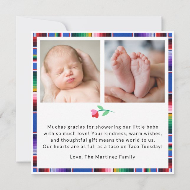Fiesta Baby Shower Thank You Card – Colourful Somb (Back)