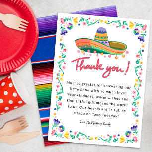 Fiesta Baby Shower Thank You Card – Floral Sombrer