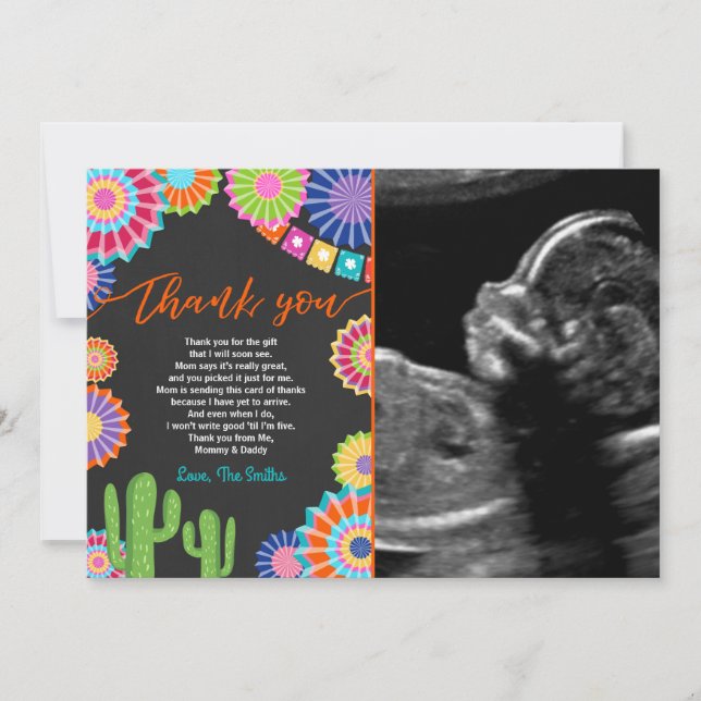 Fiesta Baby Shower Thank You Card Mexican Cactus (Front)