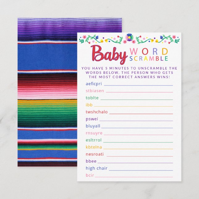 Fiesta Baby Word Scramble Game Colourful Card (Front/Back)