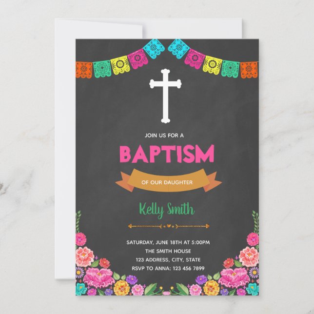 Fiesta baptism party invitation (Front)