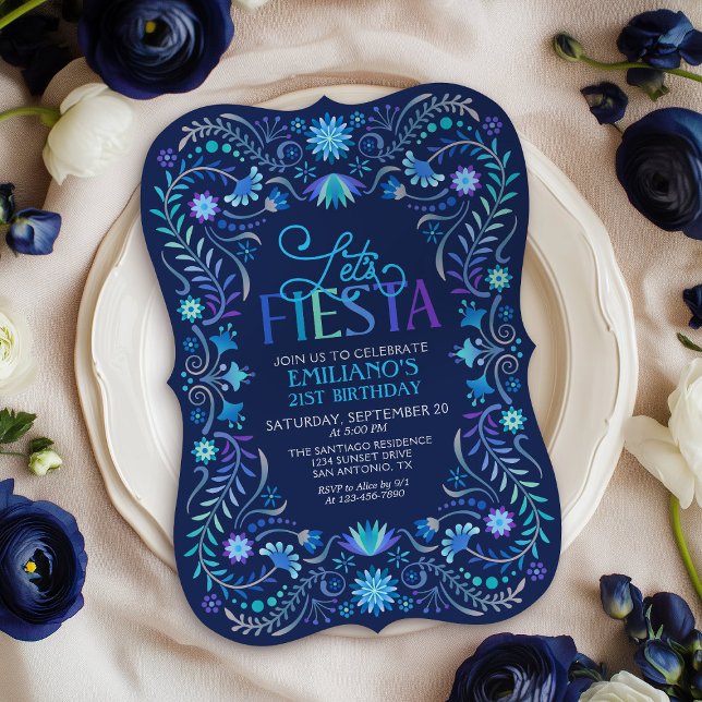 Fiesta Birthday Blue Invitation (Creator Uploaded)