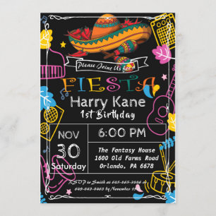 Fiesta Birthday Chalkboard Mexican Invitation