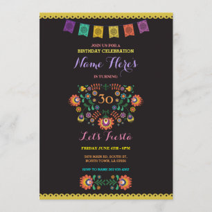 Fiesta Birthday Floral Mexico 30th Invitation