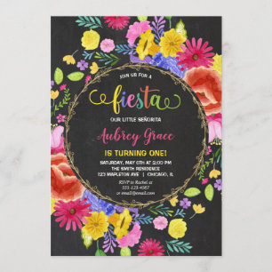 Fiesta birthday girl floral watercolors invitation