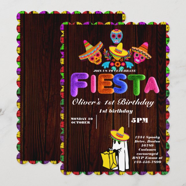 Fiesta Birthday Invitation Chalkboard Mexican (Front/Back)