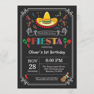 Fiesta Birthday Invitation Chalkboard Mexican