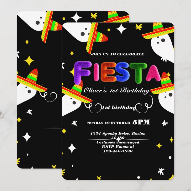 Fiesta Birthday Invitation Chalkboard Mexican (Front/Back)