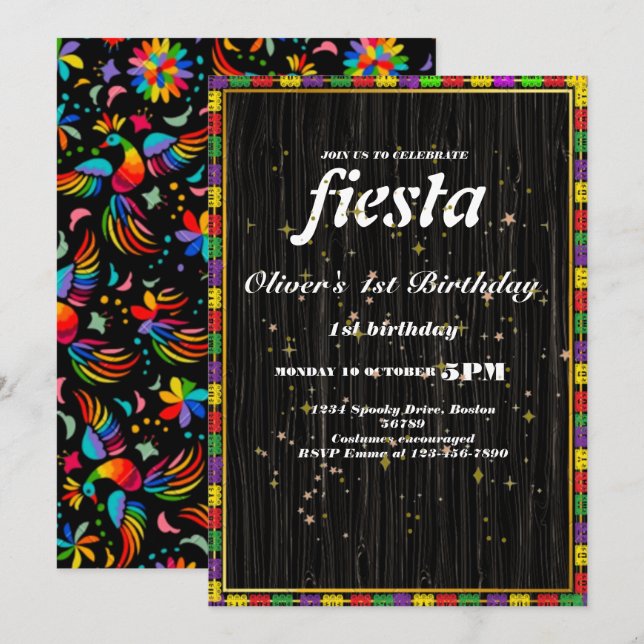 Fiesta Birthday Invitation Chalkboard Mexican (Front/Back)