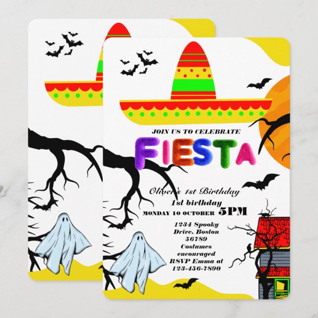 Fiesta Birthday Invitation Chalkboard Mexican (Front/Back)