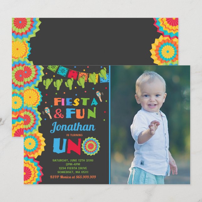 Fiesta Birthday Invitation Fiesta Fun Turning Uno (Front/Back)