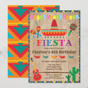 Fiesta birthday invitation for boy or kid. Rustic