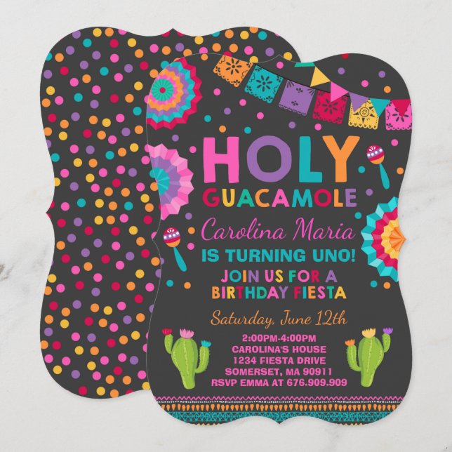 Fiesta Birthday Invitation Holy Guacamole Party (Front/Back)