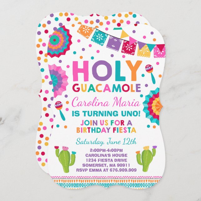 Fiesta Birthday Invitation Holy Guacamole Party (Front/Back)
