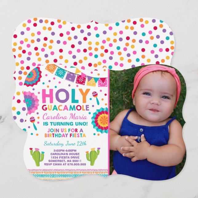 Fiesta Birthday Invitation Holy Guacamole Party (Front/Back)