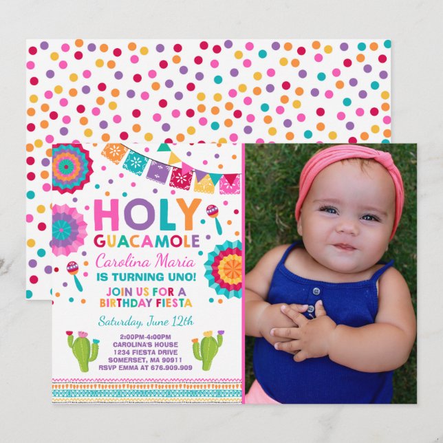 Fiesta Birthday Invitation Holy Guacamole Party (Front/Back)