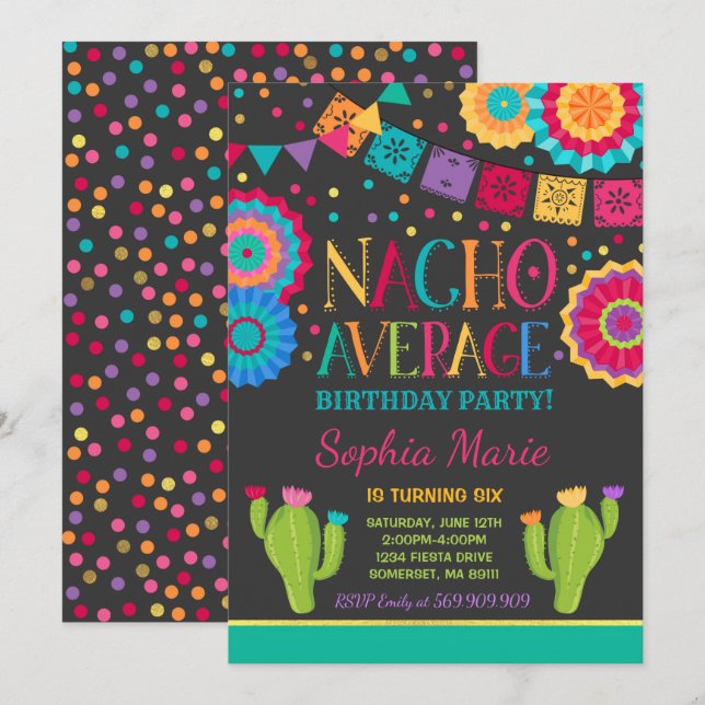 Fiesta Birthday Invitation Nacho Average Party (Front/Back)