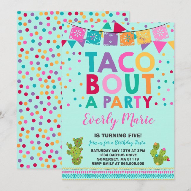 Fiesta Birthday Invitation Taco Bout A Party (Front/Back)