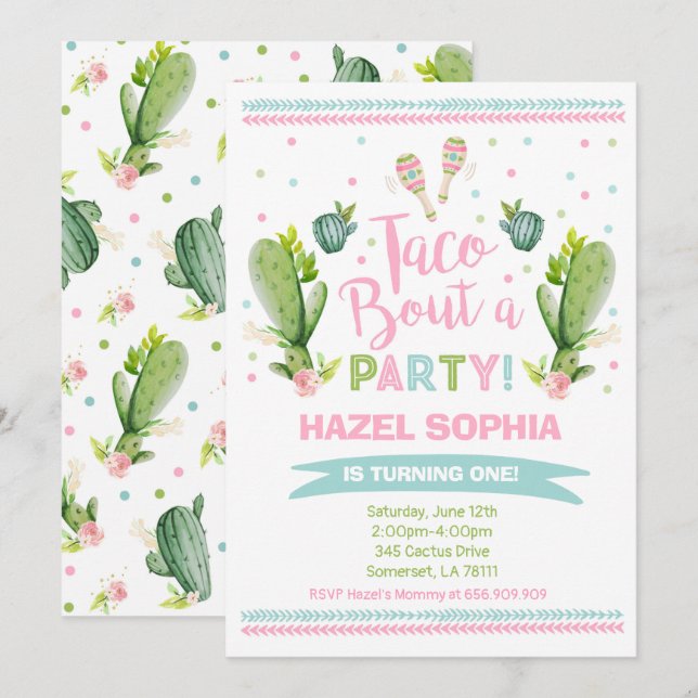 Fiesta Birthday Invitation Taco Bout A Party (Front/Back)
