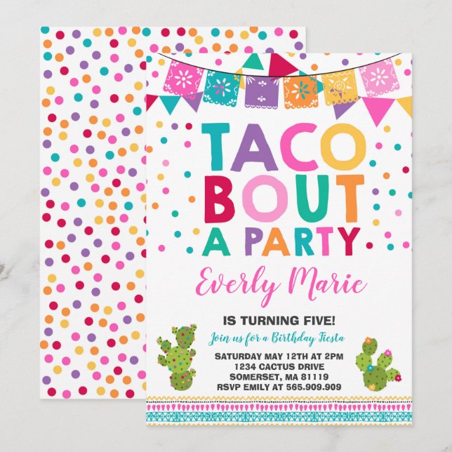 Fiesta Birthday Invitation Taco Bout A Party (Front/Back)