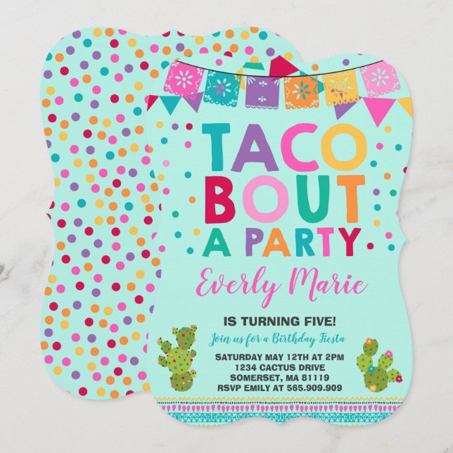 Fiesta Birthday Invitation Taco Bout A Party (Front/Back)