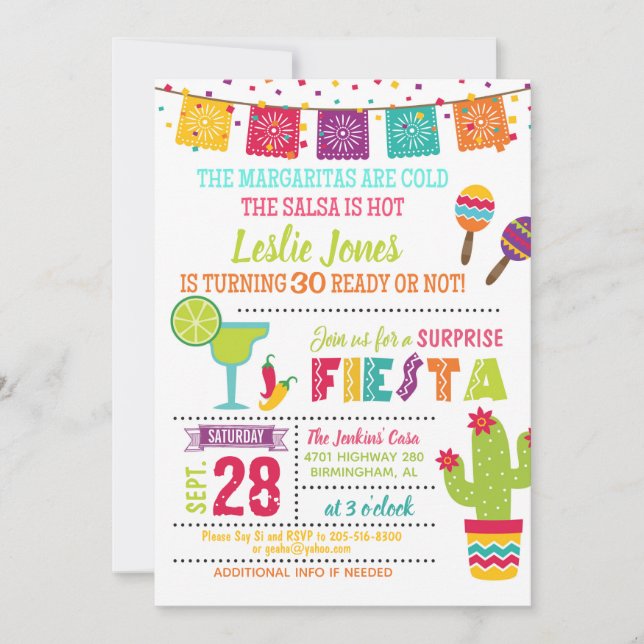 Fiesta Birthday Invitation - White (Front)