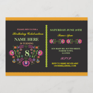 Fiesta Birthday Mexican Floral Pattern Invite