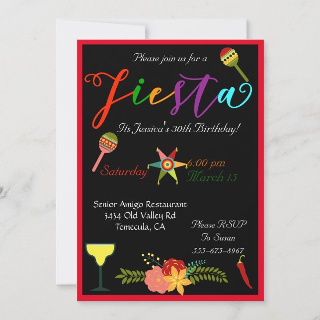 Fiesta Birthday Party Colourful Vibrant Invite (Front)