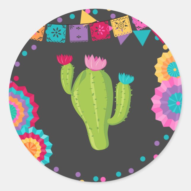 Fiesta Birthday Party Favour Sticker Seal Cactus (Front)
