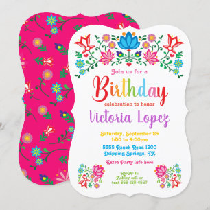 Fiesta Birthday Party folkart flowers Invitation