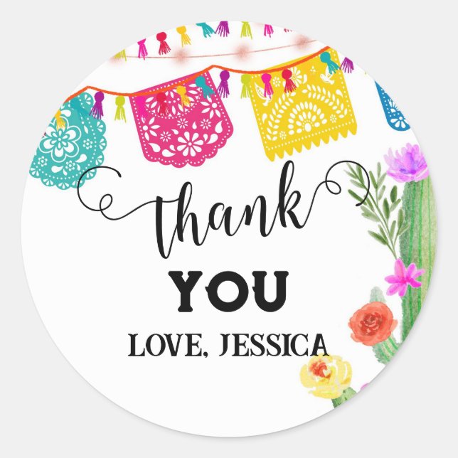 Fiesta Birthday Party Invitation Mexican theme Classic Round Sticker (Front)