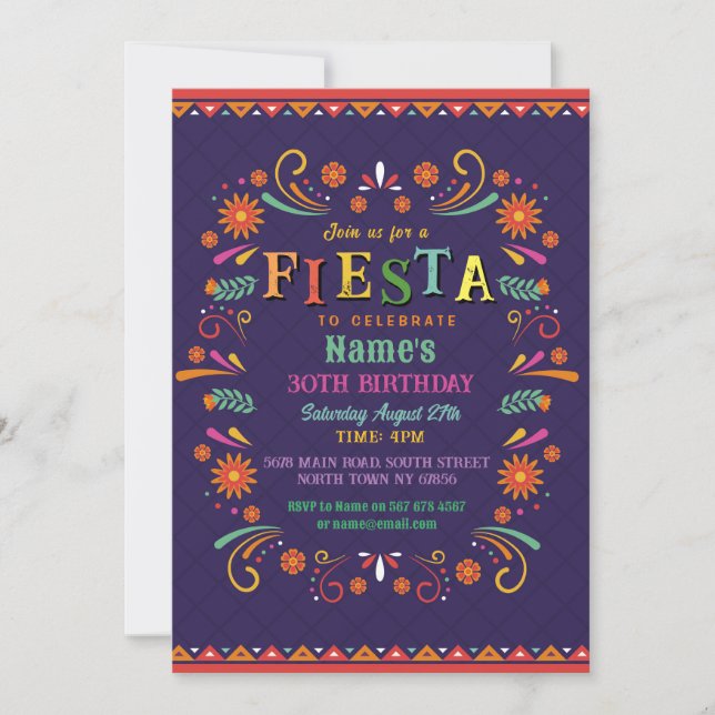 Fiesta Birthday Party Invite Mexican Hat Mexico  (Front)