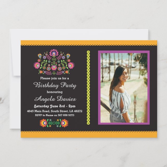 Fiesta Birthday Party Mexican Pattern Invite 16 18 (Front)