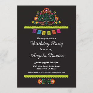 Fiesta Birthday Party Mexican Pattern Invite 30 40