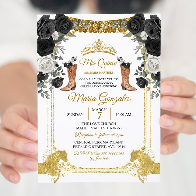 Fiesta Black & Gold Butterfly Mis XV Anos Invitati Invitation (Creator Uploaded)