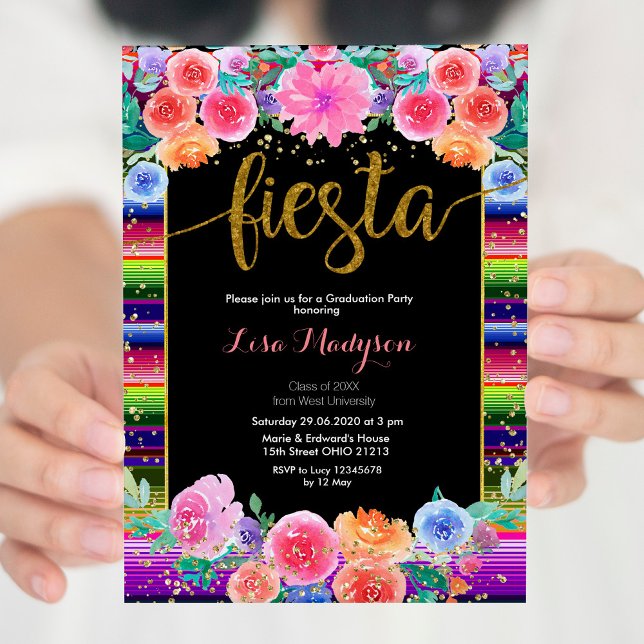 Fiesta Black Graduation Invitation Party Mexican (Creator Uploaded)