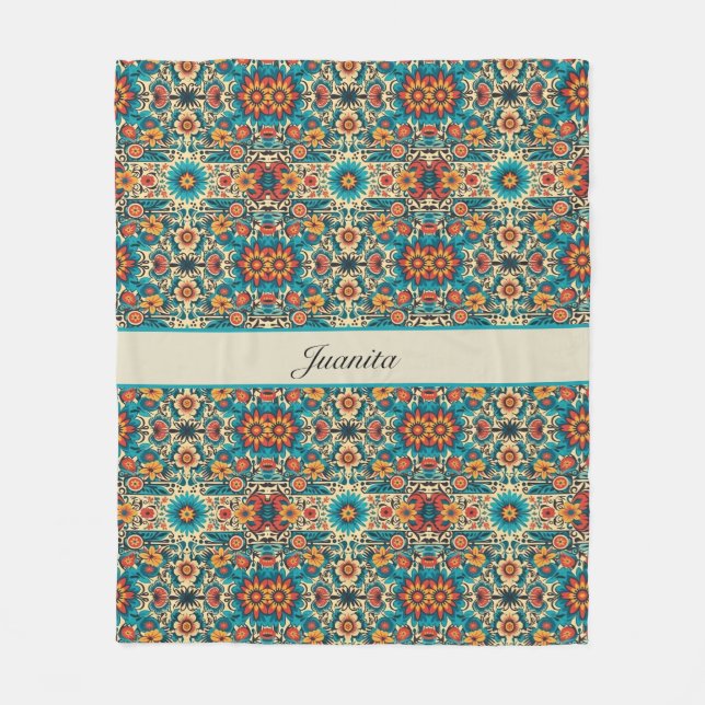 Fiesta Blooms, customisable Fleece Blanket (Front)