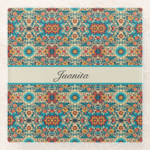 Fiesta Blooms, customisable Glass Coaster