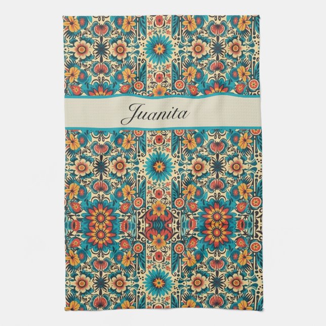Fiesta Blooms, customisable Tea Towel (Vertical)