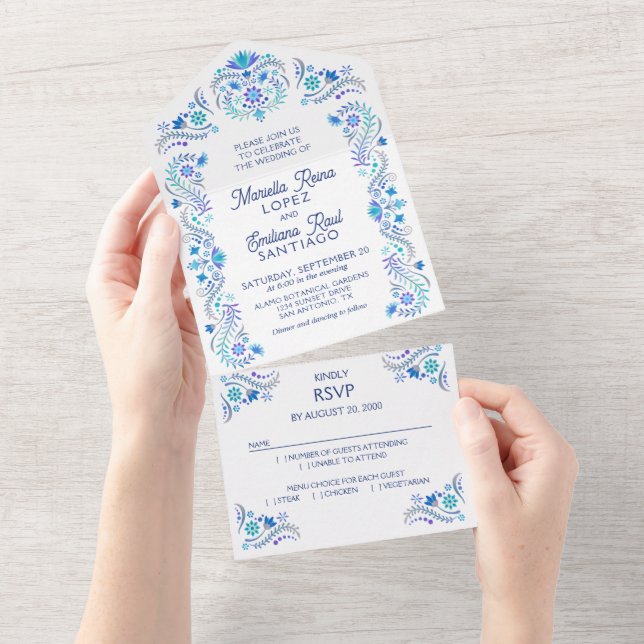 Fiesta Blue Wedding All In One Invitation (Tearaway)