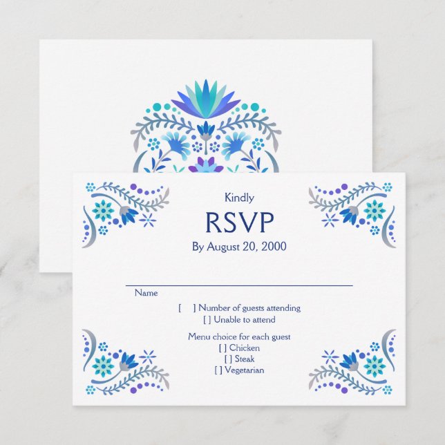 Fiesta Blue Wedding Quinceañera RSVP (Front/Back)
