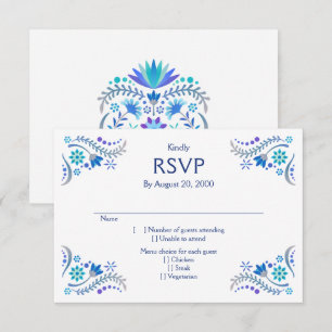 Fiesta Blue Wedding Quinceañera RSVP Card