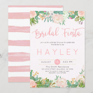 Fiesta Blush Floral Succulent Bridal Shower Invite